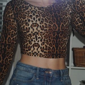 Cheetah Print Long Sleeve Crop Top